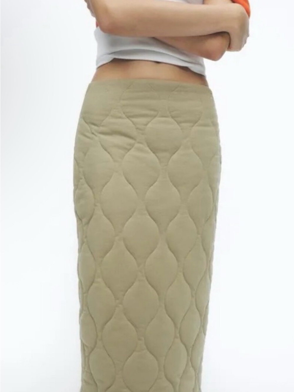 Zara Quilted Olive Midi Straight Skirt Small NWT ❤️